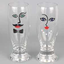 Kosta Boda Sea Glasbruk He She Man Woman Face Barware Beer Glass Set 80s Vintage picture