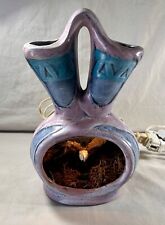 🚨RARE VINTAGE Eagle & Nest Inside Native Ceramic Blue Pink Vase Table Lamp~12” picture
