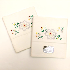 Vintage Embroidered Pillowcases by Pennicraft Gray Yellow Floral picture