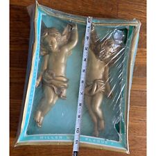 VTG 1960's Miller Studios Pair of Chalkware Gold Cherub Wall Hanging Plaques picture