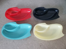 Vintage MCM Stackable Plastic Snack Trays - Set of 4 - Aqua Red Black Yellow picture