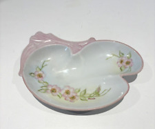 Vintage Porcelain Soap/Trinket/Pin Dish Decorated w/Pink Flowers 7.25