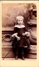 Little Girl, Pretty Dress, Carrying Long Stick, c1880, CDV Photo, #2262 picture