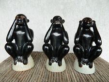 Set of 3 Novica~Celadon Pottery Monkeys~Hear No Evil ~See No Evil~Speak No Evil picture