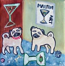 Pugs and Martinis Art Print 4x4 Dog Collectible Artist Kimberly Helgeson Sams picture