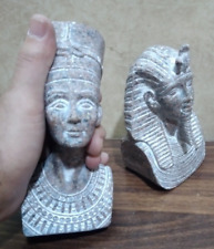 Set Of 2 EGYPTIAN head Statue King Tutankhamun & Queen Nefertiti- Granit stone picture