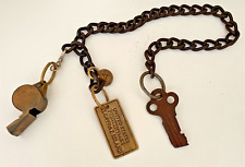 Alcatraz Island Jailer Guard Cell Key Brass Tag, #, & Whistle  Rustic Antique picture