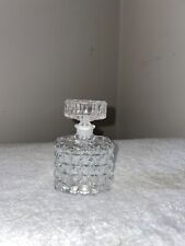 Vintage Pressed Square Block Pattern Clear Glass Perfume Bottle with Stopper picture