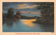 Greetings From Dallas City Illinois Moonlight 1930s Linen Postcard picture