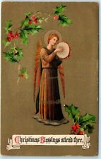 Postcard - Angel Holiday Art Print - Christmas blessings attend thee picture