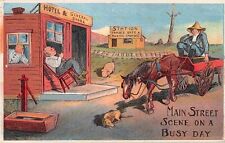 1911 Embossed Comic PC of Small Rural Town-Main Street Scene on a Busy Day-Horse picture