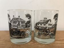 Vtg Pair Houze Antique Cars1911 Herresford 1908 Overland Glass Whiskey Tumblers picture