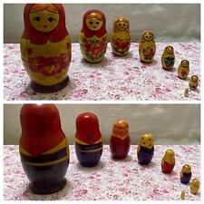 VNTG Russian Matryoshka Wood Nesting Dolls Hand Painted ~8-Piece Set  *Flaws* picture