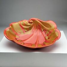 Mid century modern Ceramic Glazed Unique Orange Bowl Scallop Like A Shell Look picture