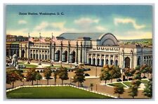 Washington D.C. Union Station Bird's Eye Aerial View Linen Postcard picture