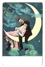 Early 1900's Postcard Romance - Couple Sitting on Half Moon picture