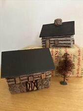 2 Handcrafted Log Cabin Cottages Houses Stone  5.5” T 4.5” L 4” H  CHIMNEY picture