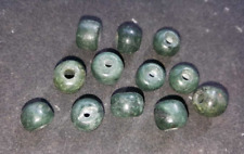 12 Mexican PRE COLUMBIAN AZTEC MAYA DEEP GREEN STONE JADE BEADS 1cm Mexico picture