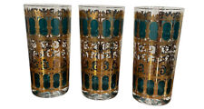 Vintage CULVER MCM Emerald Green 22k Gold Scroll High Ball Glasses - Set Of 3 picture