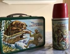 1955 American Thermos Davy Crockett Metal Lunchbox W/ Thermos. CLEAN NO RUST picture