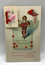 Young Boy Tray Hearts Postcard J P 1917 Glitter Sweetest Valentine Applied Card picture
