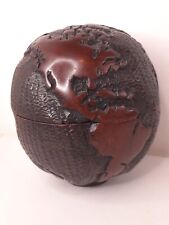 Carved Wooden Bowl, Lidded Bowl Hand Carved GLOBE picture
