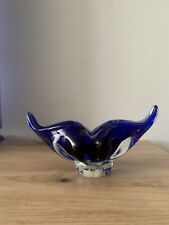 Vintage Bohemia Cobalt Blue Art Glass Footed Bowl Josef Hospodka for Chribska Sk picture