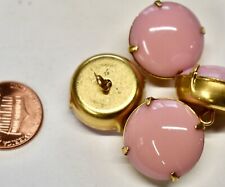 VINTAGE LARGE PINK OPAQUE GLASS BUTTONS  VINTAGE STONES SET in BRASS 20mm picture