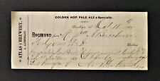 1890s antique ATLAS BREWERY brooklyn ny Golden Hop Pale Ale RECEIPT altenbrand picture
