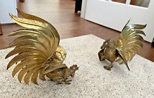 Vintage Pair Brass Fighting Roosters Or Cocks  - Very Nice picture