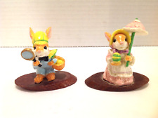 Vintage W.B. Co. 1981 Sherlock Rabbit and Lady Rabbit with Umbrella on Wood Base picture