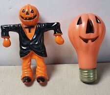 Vintage Halloween Scarecrow Candy Holder Toy Rosbro 1960's And Fun World Light picture