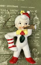 Vintage 1950s Christmas Ornament - Boy Holding Stocking & Playing Horn 3.5”H picture