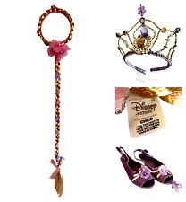 DISNEY STORE Tangled Rapunzel Costume Braid Tiara Crown and Shoes Size 13/1 READ picture