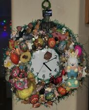 Unique Rare Antique /Vintage Easter Themed Wreath/Clock Decorations 18x21x4in picture