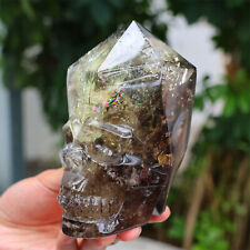 1.1kg Rare Natural Smokey quartz Carved Skull Reiki Crystal Skull Decor Gift picture