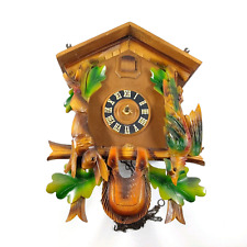 Vintage Germany Leaves Bird Quail Rabbit Hunter 1 Day Cuckoo Clock  *AS IS* picture