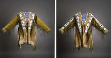 Old Style Tan Buckskin Hide Sioux Beaded Fringe Powwow Shirt SX162 L / XL /2XL picture