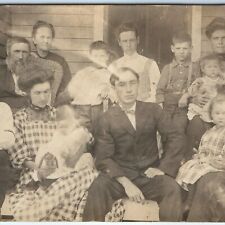 c1910s Huge Family Photo Cute Children RPPC Real Photo Handsome Men Postcard A45 picture