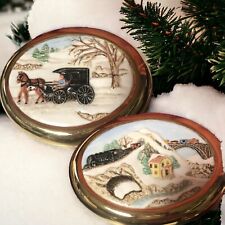 Two Vintage Ceramic Black/Gold Storage Boxes Christmas Tampa Bay Mold Co. 1992 picture