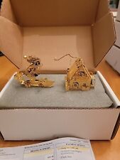 Danbury Mint 2002 Gold Ornament Collection  SKIER'S DELIGHT & GINGERBREAD HOUSE picture