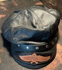 Vintage Freedom Machine Cycles Black Leather Bikers Hat Studded Band Made In USA picture