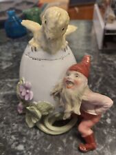 Vintage Antique Gebruder Heubach Bisque Gnome with Chick Egg Box Easter Violets picture