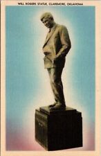 Claremore, OK Oklahoma Will Rogers Statue Vintage Linen Postcard picture