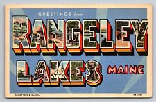 Greetings From Rangeley Lakes Maine Posted 1951 Linen Postcard Large Letter picture