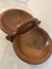 Vintage Double Bowl Server by Woodcraftery 10” MCM picture