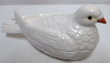 Fitz and Floyd Vintage Ceramic White Dove Covered Bowl Candy Dish Trinket Box picture