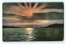 Sunset on the Golden Gate San Francisco California Sailboat Vintage Postcard E1 picture