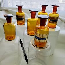 Apothecary Amber Brown Glass Bottle with Glass Lid Vintage 4.5