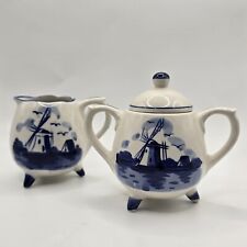 Vintage Delft Blue Style 3 Footed Handpainted Mini Sugar & Creamer Set Korea picture
